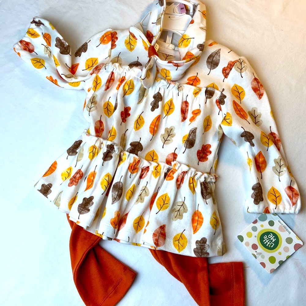 NWT 3 piece peplum pullover top, & tights with headband Thanksgiving Fall Autumn